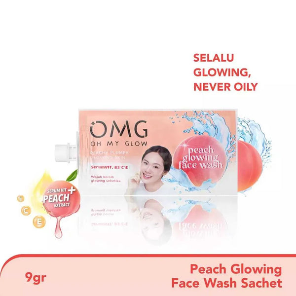 OMG Peach Glowing Cream Face Wash 9gr isi 4